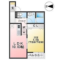 リヴェール神郷 1LDKの間取図画像