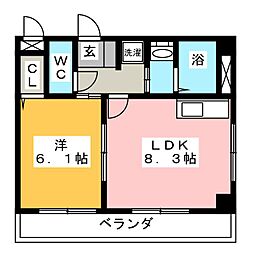 エクセル・フルール 1LDKの間取図画像