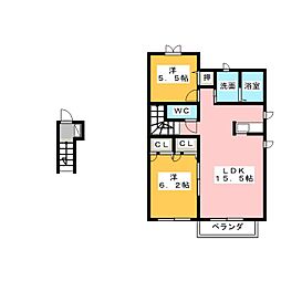 ディアベルジュA棟 2LDKの間取図画像