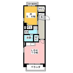 レーヌ金山 1LDKの間取図画像