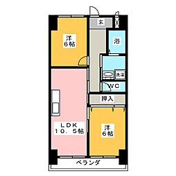ハイツ西郊第一明輝ビル 2LDKの間取図画像