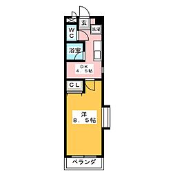 バンベール高辻 1DKの間取図画像