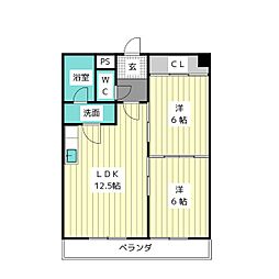 オオタかなれ川ハイツ 2LDKの間取図画像