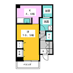 きさらぎ21II 1階1Kの間取り
