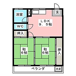 中央ハイツ 4階2LDKの間取り