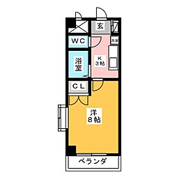 ユースちがま 1階1Kの間取り