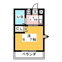 サンライフ瑞穂 2階1Kの間取り