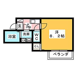 クレフラスト堀田 2階1Kの間取り