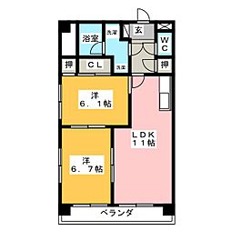 グリーンヒルズ作良 2LDKの間取図画像