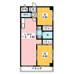 ダイワハウス外山 2LDKの間取図画像