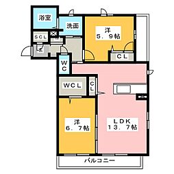 グリシーヌ 2LDKの間取図画像