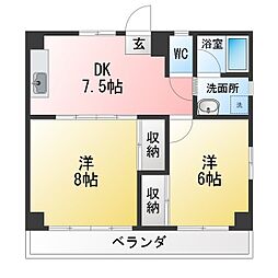 レヂデンス鈴木B 2DKの間取図画像