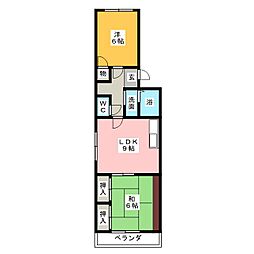 サンヒルズ秀B棟 2LDKの間取図画像