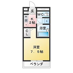 一番館ロイヤルヒルズ 1Kの間取図画像