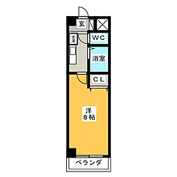 ヒルズかすみ 1Kの間取図画像