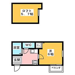 ワインコート 1Kの間取図画像
