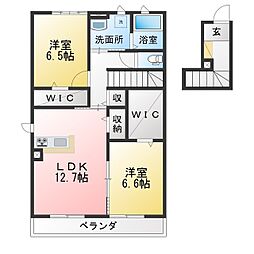 リヴェール 2LDKの間取図画像