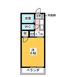 サンハイム星宮 1Kの間取図画像