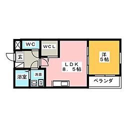 C_calme桜本町 1LDKの間取図画像