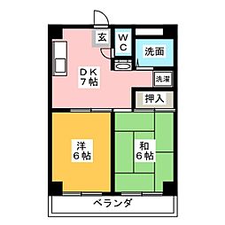 エーデルハイム成田 2DKの間取図画像