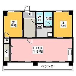 三洋ビル 3階2LDKの間取り