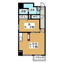 レジディア久屋大通II 3階1LDKの間取り