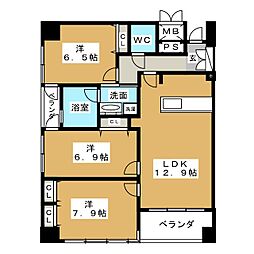 グラン・アベニュー栄 13階3LDKの間取り