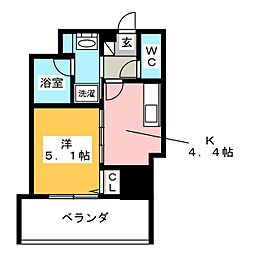 さくらHills NISHIKI Platinum Resi 4階1Kの間取り