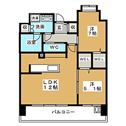 メルカーサ泉 11階2LDKの間取り