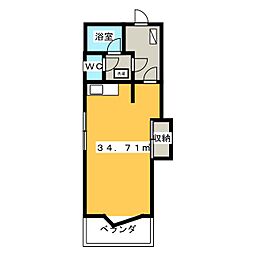 秋月ハイツ 6階ワンルームの間取り