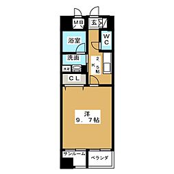 あいさきがけ 13階1Kの間取り