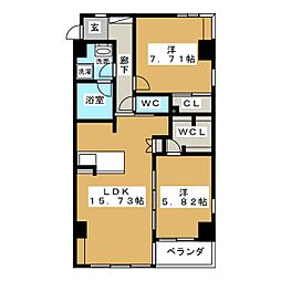 ＡＲＥＸ丸の内II 6階2LDKの間取り