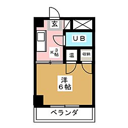 ベルメゾン白川 9階1Kの間取り