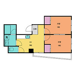 オーシャンハイツ栄 2DKの間取図画像