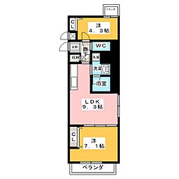 プレサンス丸の内フォート 2SLDKの間取図画像