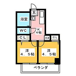 向陽ビル 2DKの間取図画像