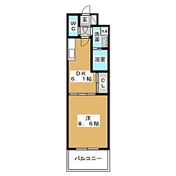 グラマシー白川公園 1DKの間取図画像