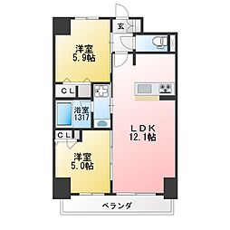 S-RESIDENCE高岳ardent 2LDKの間取図画像