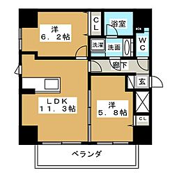 リベルタカリーノ 2LDKの間取図画像