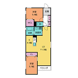 CELENEST高岳 2LDKの間取図画像