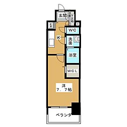 プレサンスジェネ葵 1Kの間取図画像