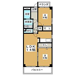 TWINS白壁北棟 2LDKの間取図画像