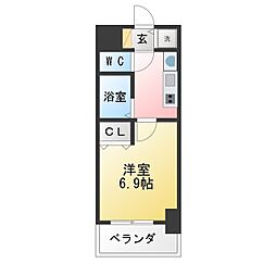 プレサンスサカエリバースタイル ワンルームの間取図画像