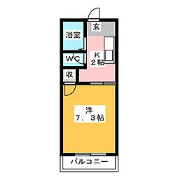 パークサイド錦II 2階1Kの間取り