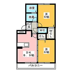 セジュール三ツ屋 1階2DKの間取り