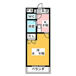 ヤマトマンション大畑I 3階1Kの間取り