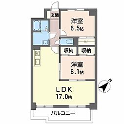 エコーハイツ伏屋 4階2LDKの間取り