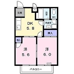 ピアときわ 2階2DKの間取り