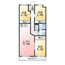 ハイゼ浅井 3LDKの間取図画像