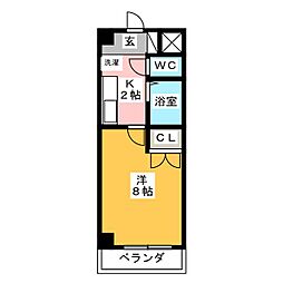 グランデュー松葉 1Kの間取図画像